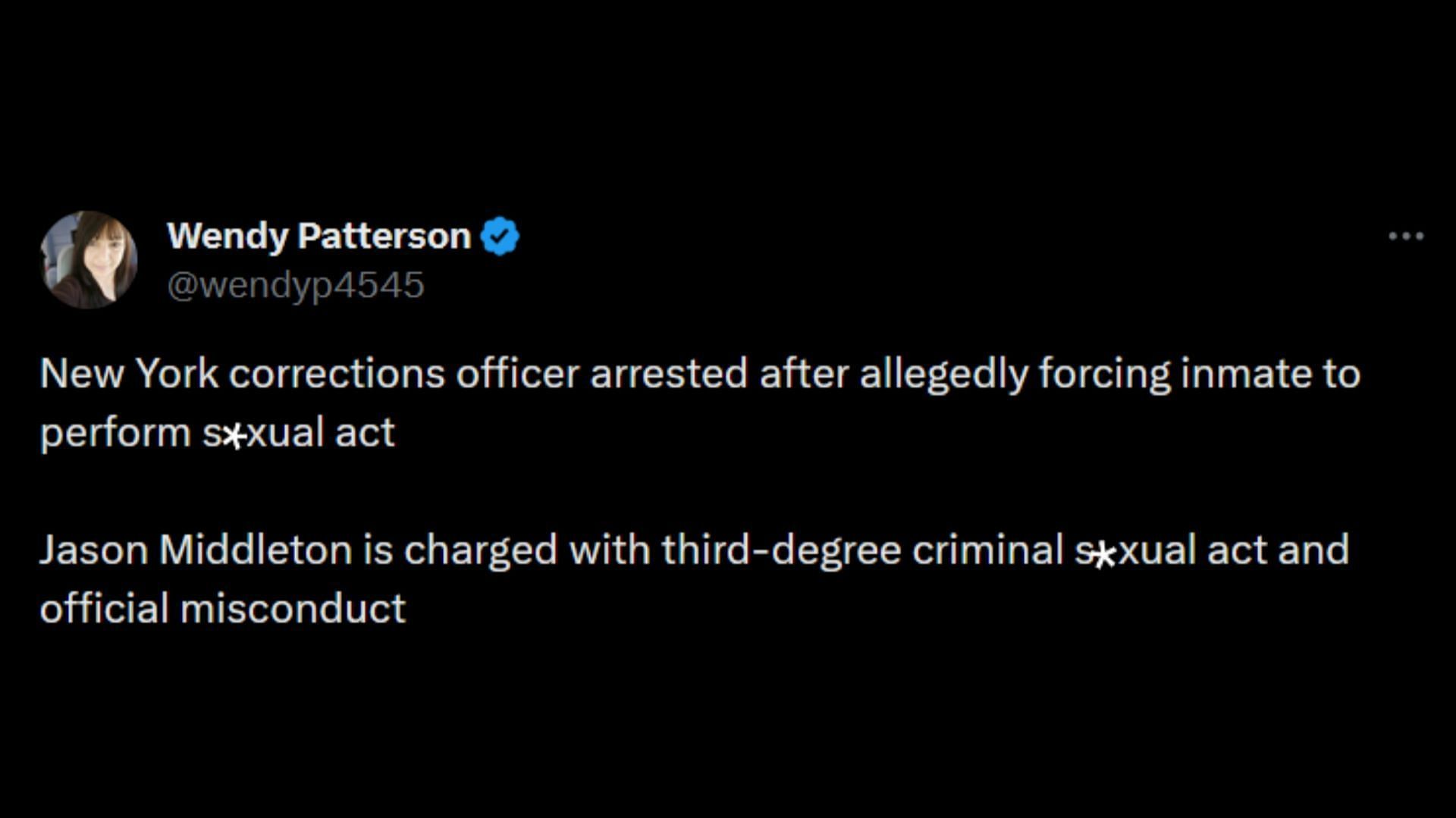 Riverhead correctional facility officer allegedly committed the crime while being assigned to guard the inmates at the correctional facility. (Image via Twitter/@wendyp4545)