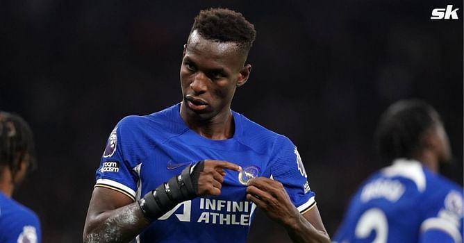 Chelsea forward refuses to celebrate Nicolas Jackson's hat-trick goal as he walks back to the halfway line seemingly upset over the Senegalese striker