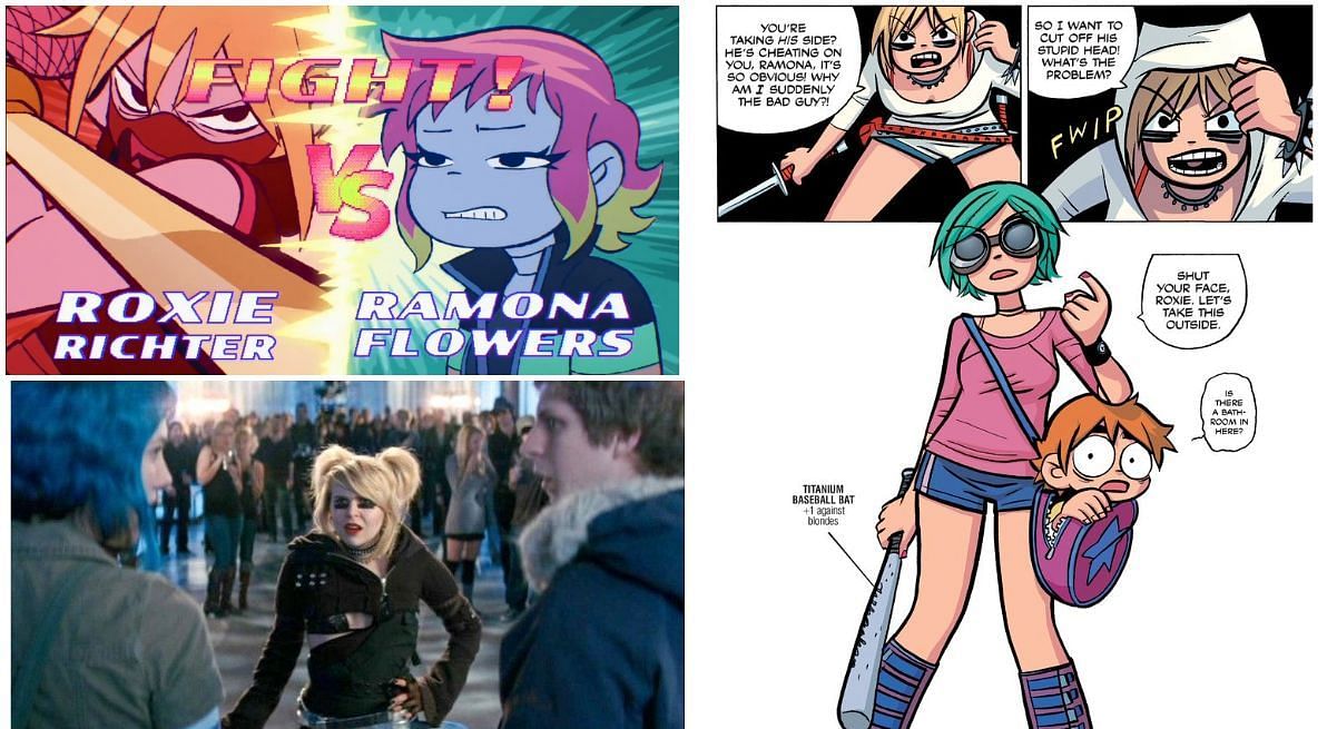 Example of Scott Pilgrim Takes Off vs. the film and Comic: Fighting Roxie (Image via Sportskeeda)