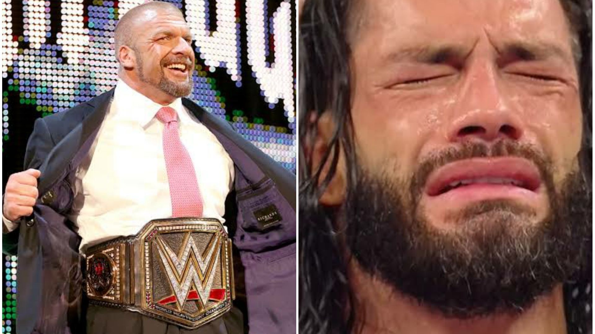 Triple H (left); Roman Reigns (right)