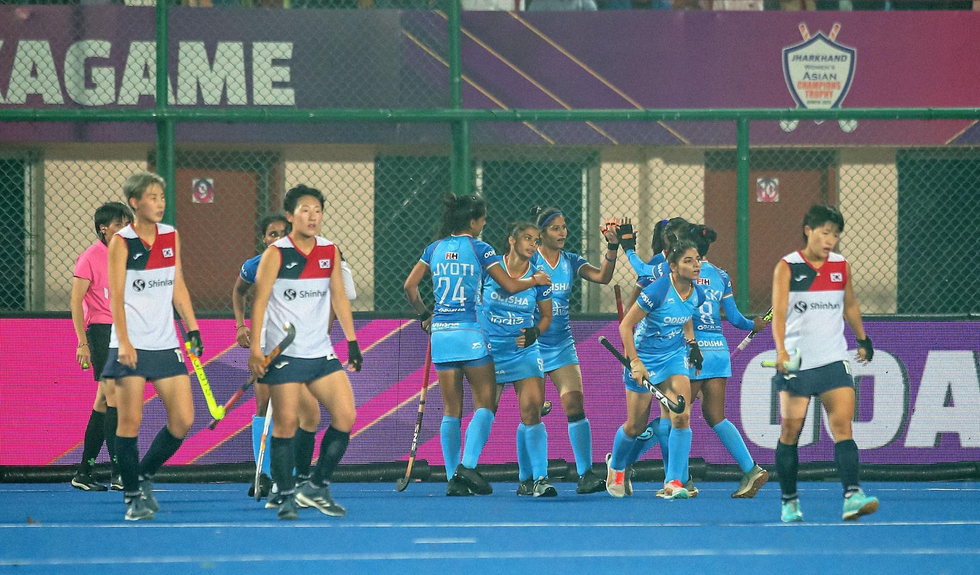 Indian Team celebrating a goal against Korea (Picture Credits: Hockey India)