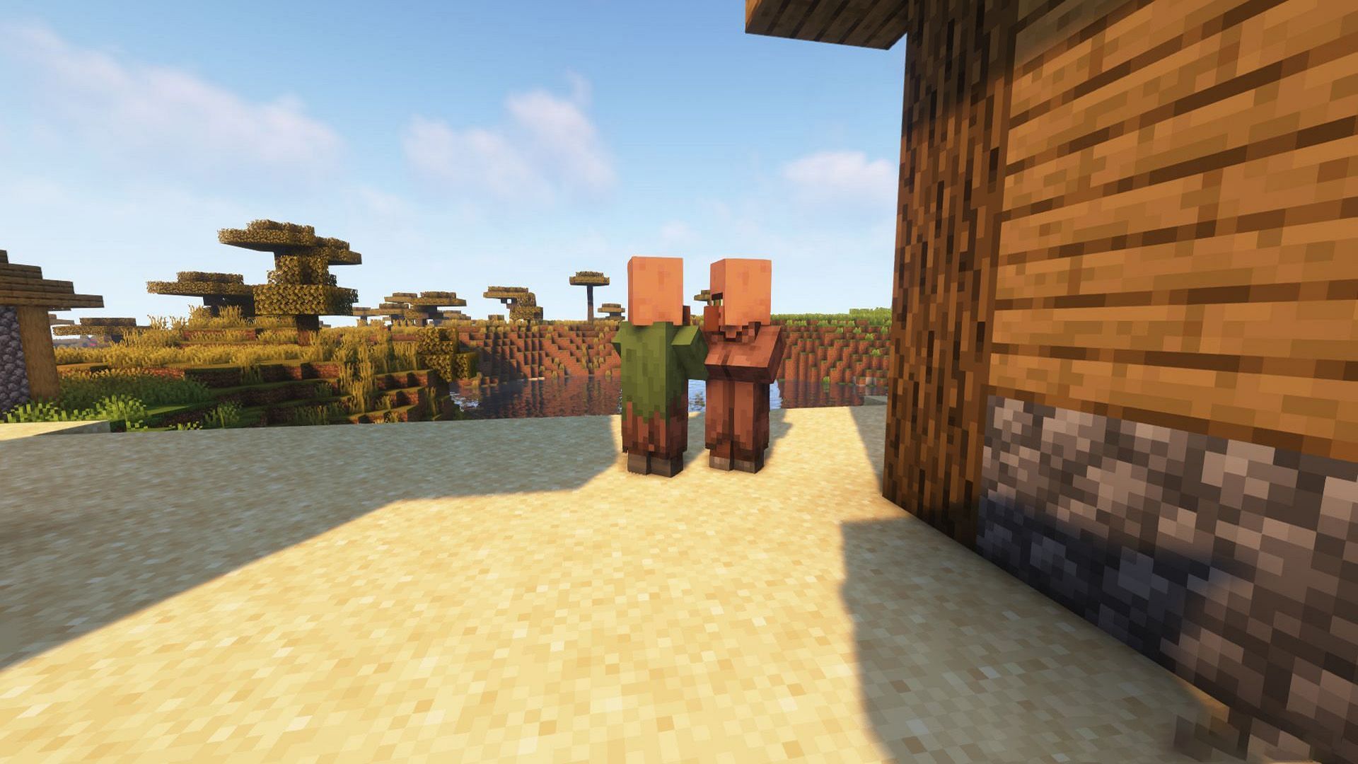 Interact and bond with the villagers to get beneficial trades (Image via 9minecraft.net)