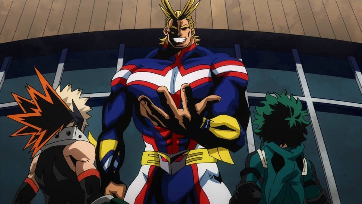 Bakugo and Deku face All Might(image via Studio Bones)