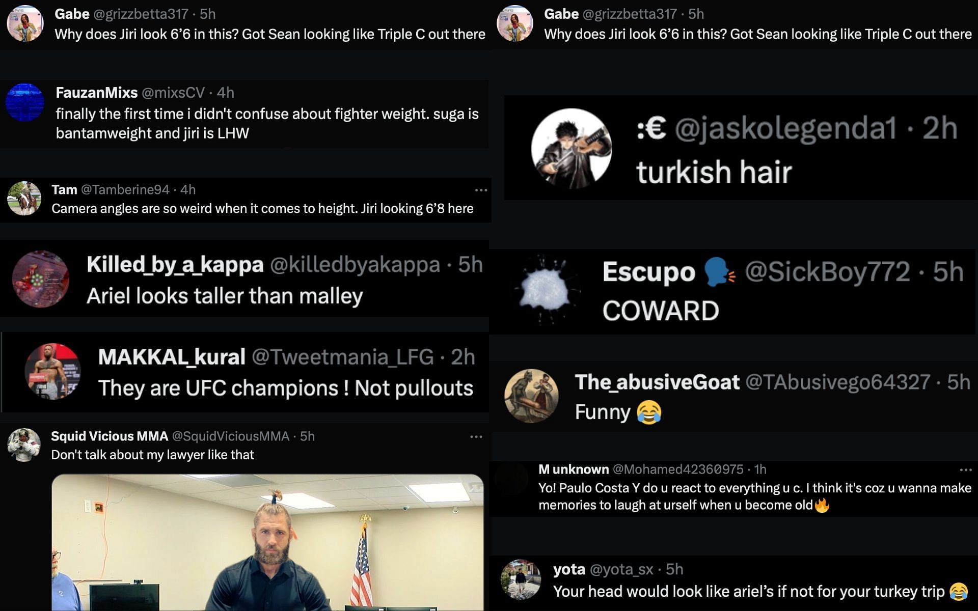 Fans comment on Prochazka and O&#039;Malley&#039;s haircuts being remarked on by Paulo Costa.