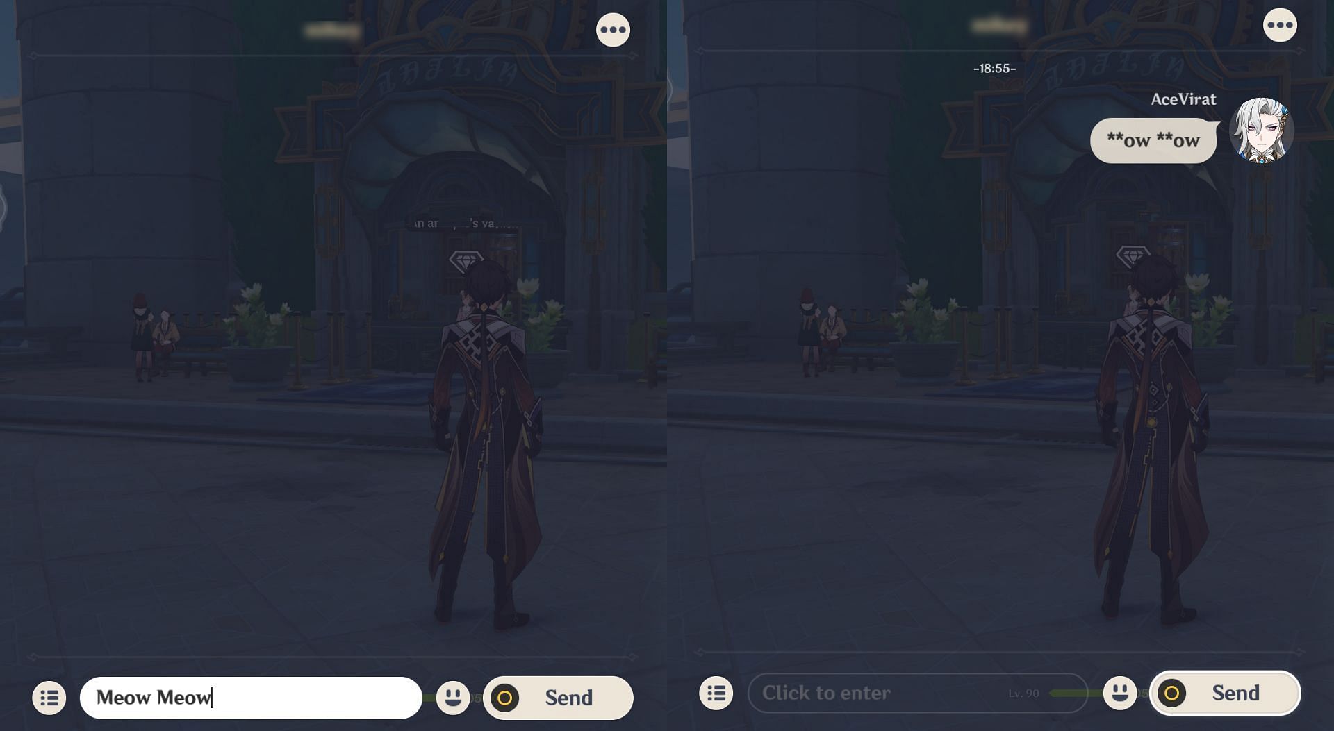 In-game chat censoring &#039;Me&#039; in Meow Meow (Image via HoYoverse)