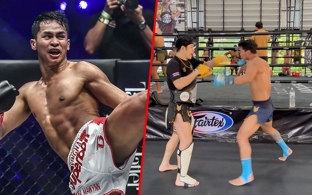 Superbon (left) and Superbon hitting the pads during training (right)