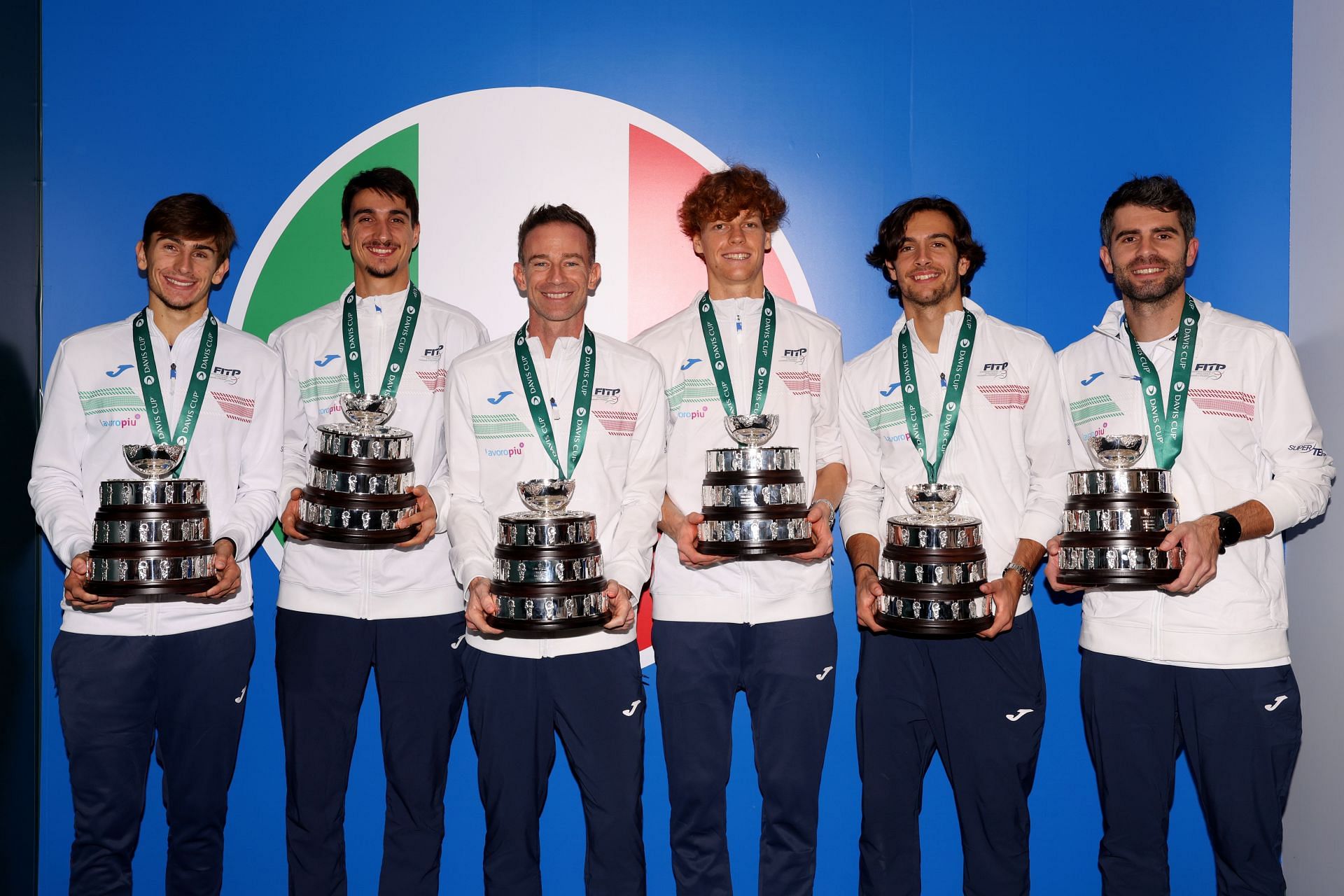Jannik Sinner and the rest of the Italian team pictured after the 2023 Davis Cup.