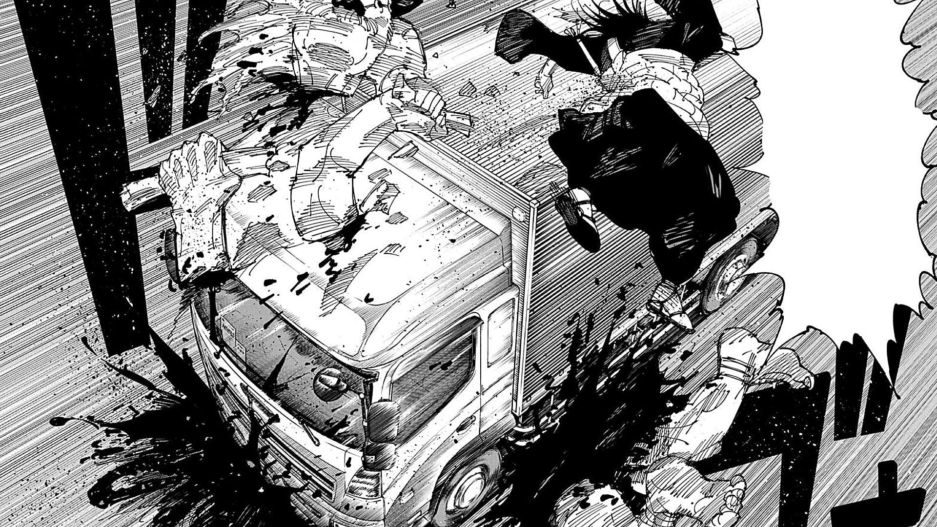 Takaba&#039;s truck-kun defeats Geto&#039;s special grade curse with ease (Image via Akutami Gege/Shueisha)