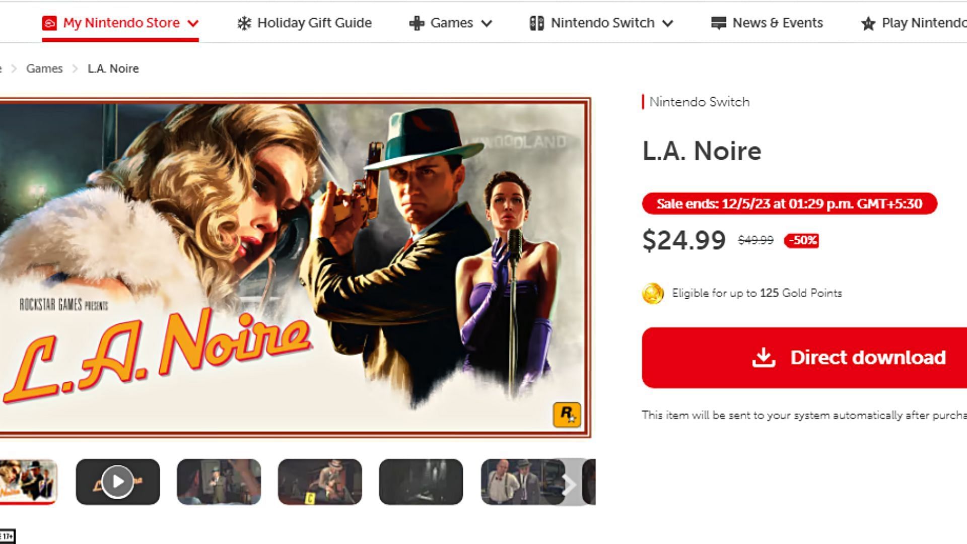 L.A. Noire&#039;s page on the Nintendo store (Image via nintendo.com)