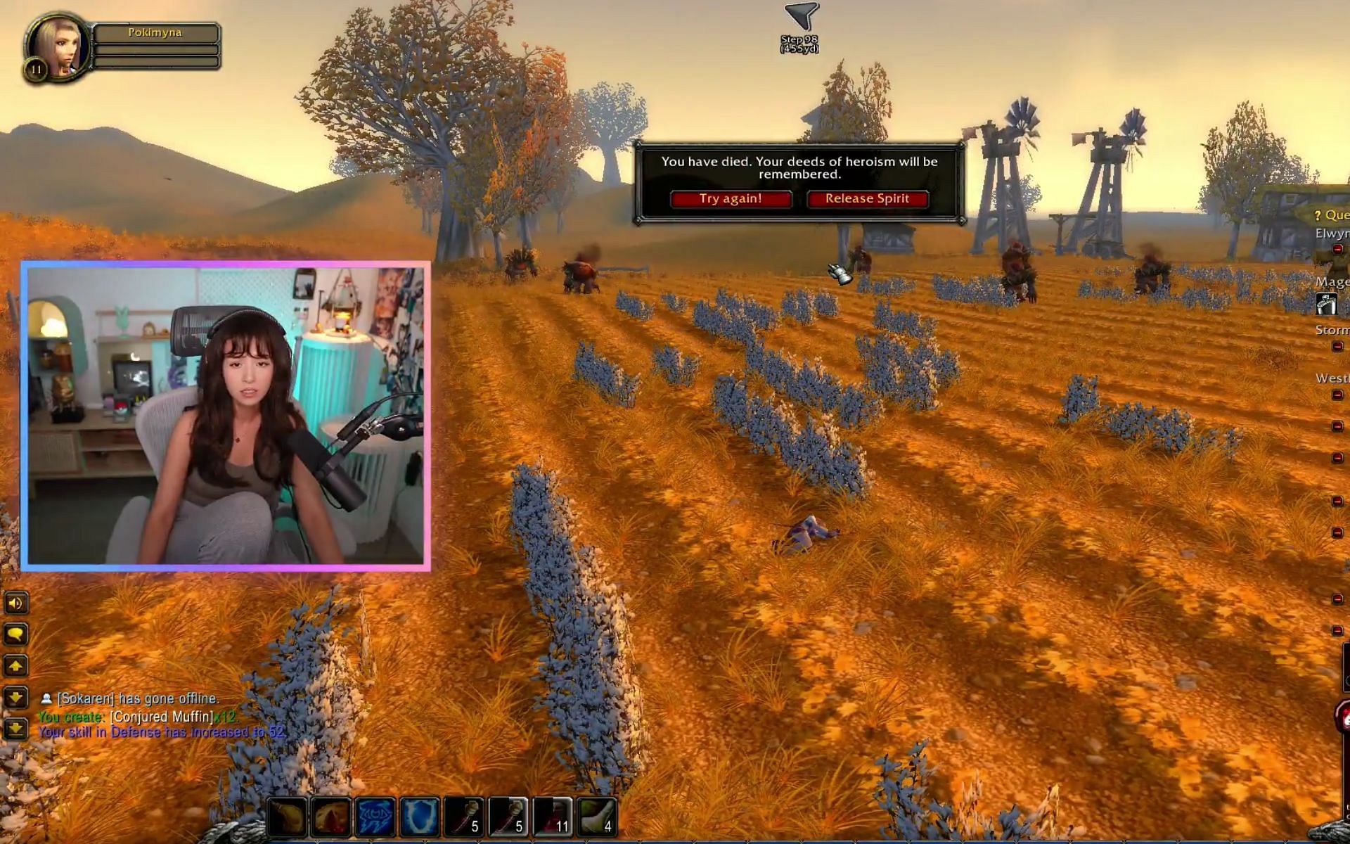 Pokimane dies in World of Warcraft Classic Hardcore (Image via Twitch/@Pokimane)