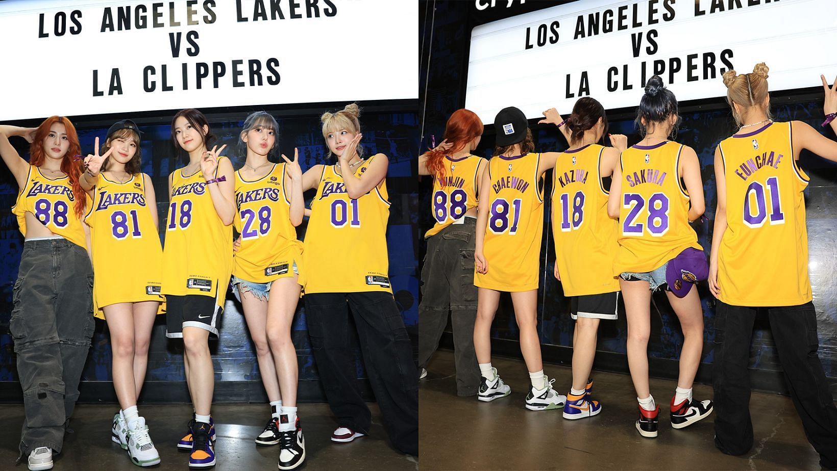 Featuring the K-Pop girl group LE SSERAFIM. (Images via @Lakers)