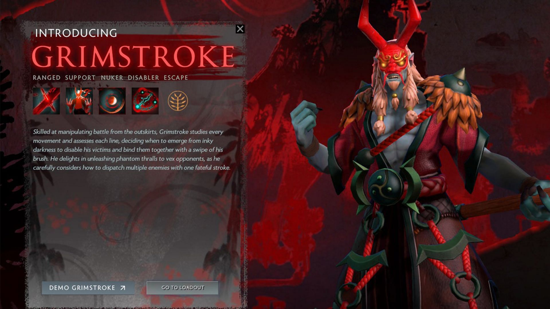 Grimstroke&#039;s interface after his debut (Image via Dota 2/Blizzard Entertainment)