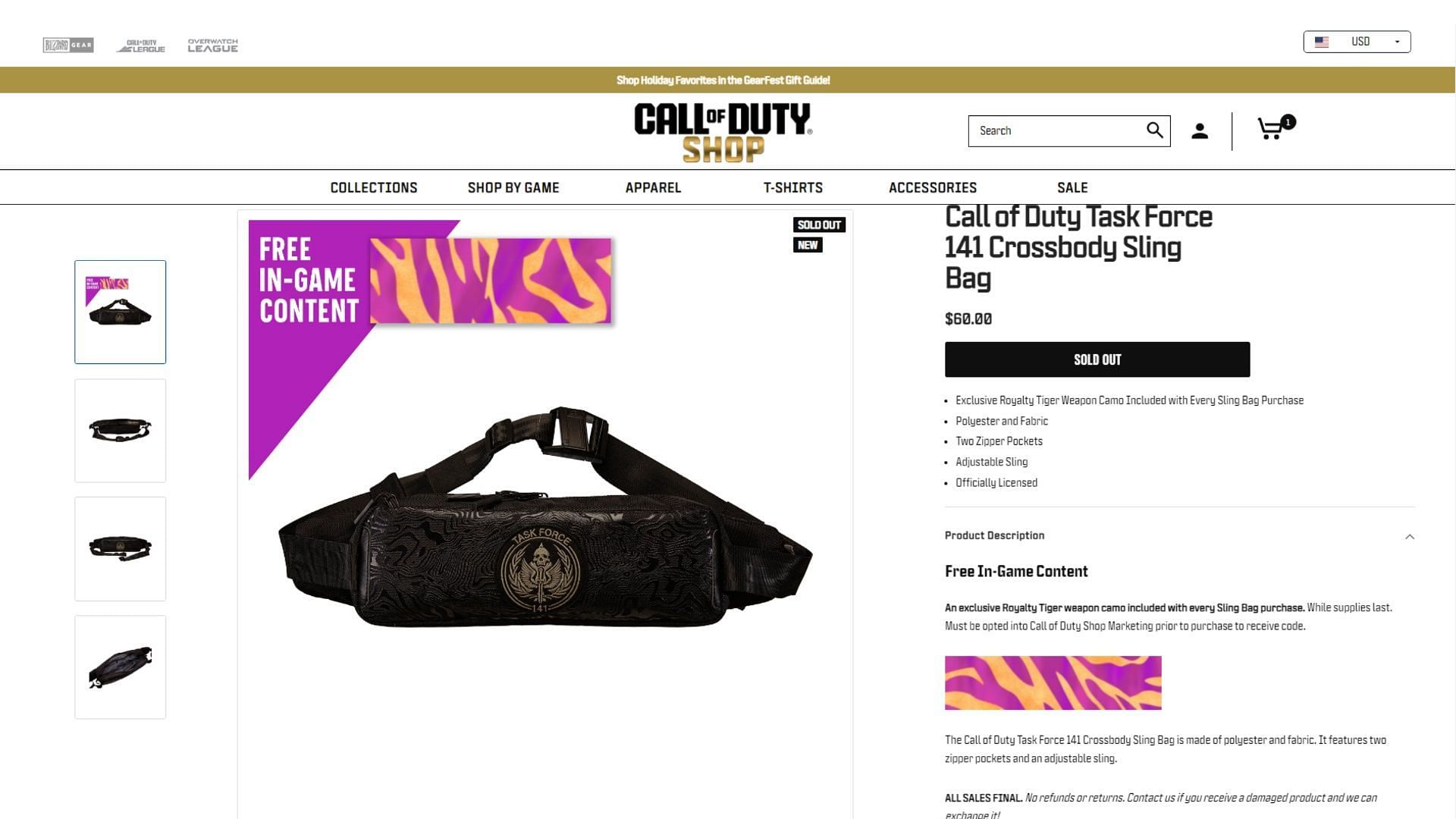 Call of Duty Task Force 141 crossbody sling bag (Image via Call of Duty Shop)