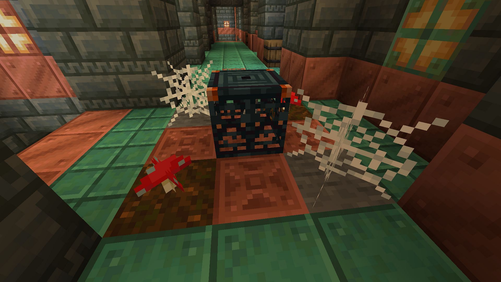Cave Spiders will spawn from trial spawners surrounded by stone blocks and cobwebs, and podzol and red mushroom in Minecraft 1.21 update (Image via Mojang)