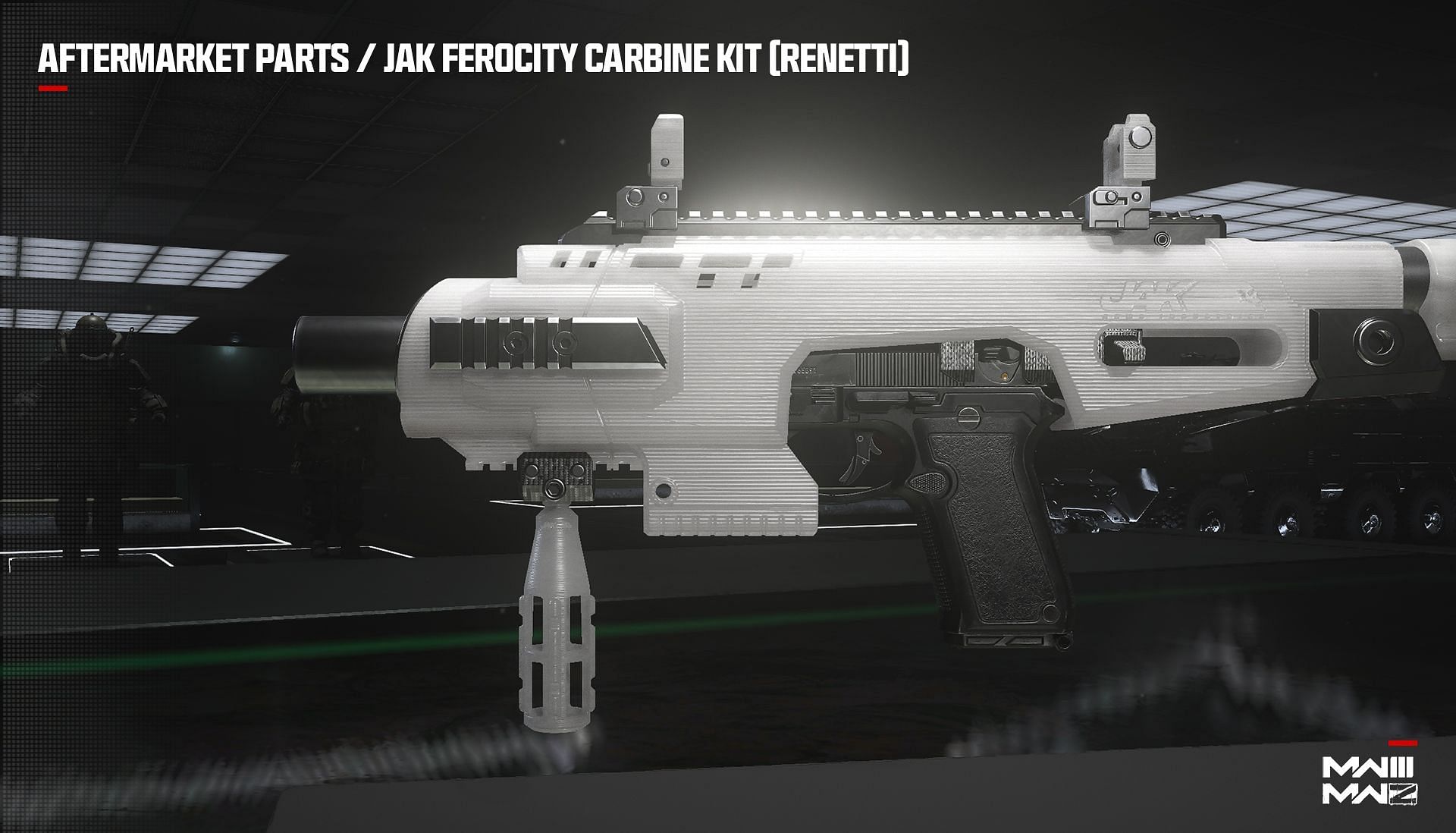 The Renetti handgun with the JAK Ferocity Carbine Kit aftermarket part (Image via Activision)