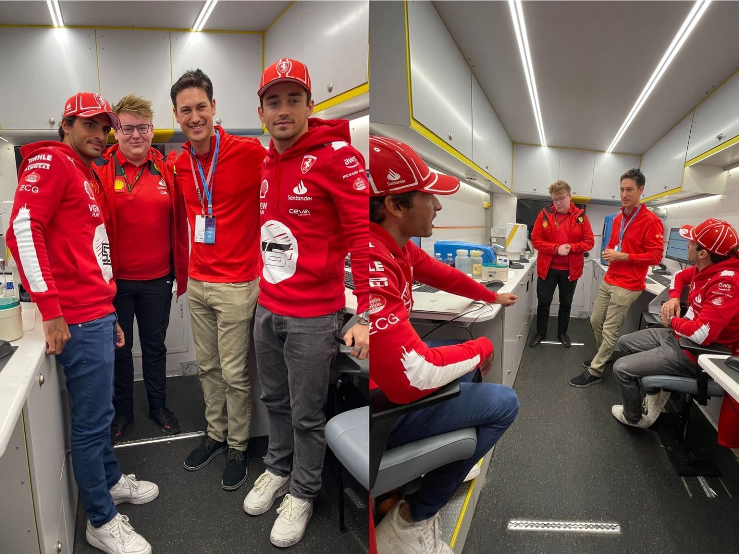 Joey Logano with Ferrari drivers Charles Leclerc and Carlos Sainz