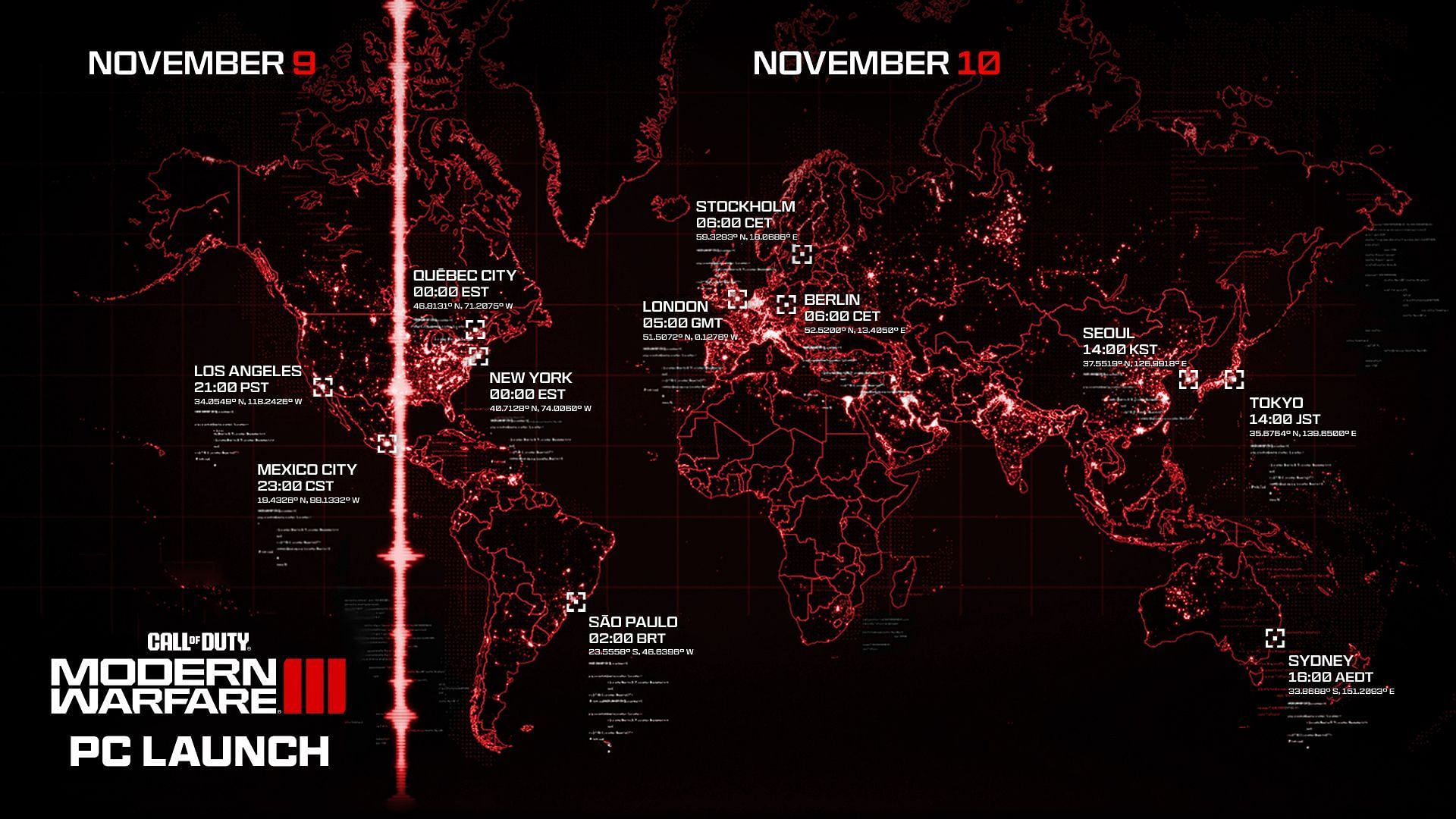 MW3 Zombies PC launch dates and times for various regions (Image via Activision)