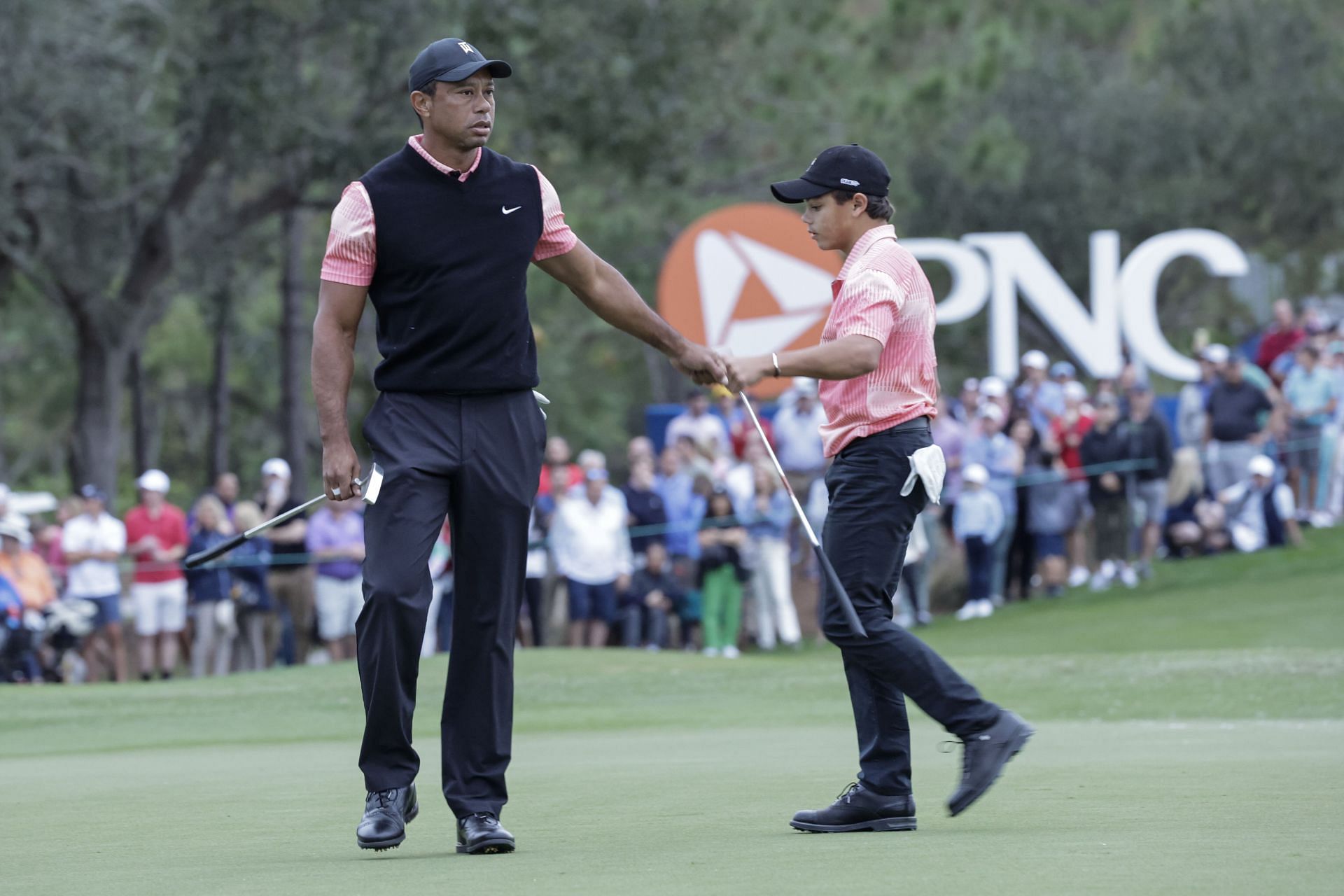 Tiger Woods with his son Charlie at the PNC Championship 