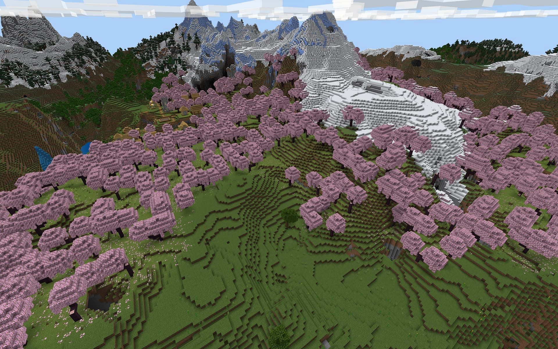 Find the ancient city under the cherry grove (Image via Mojang)
