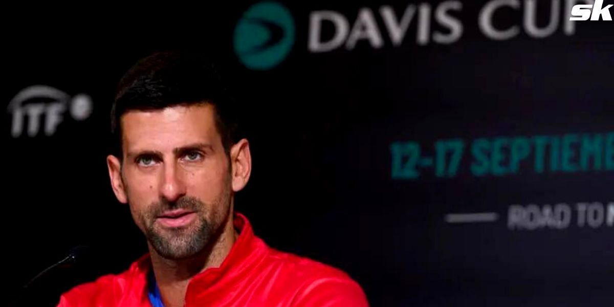 Novak Djokovic pictured during 2023 Davis Cup Finals press conference