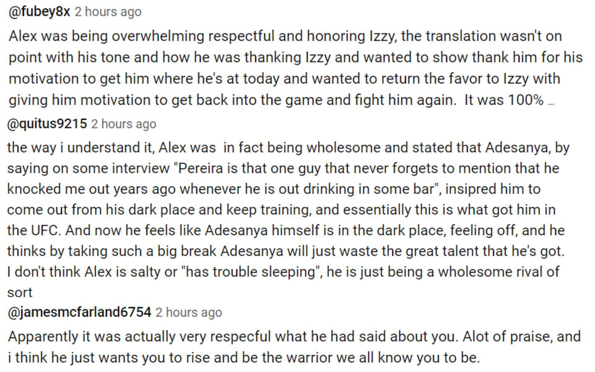 Fans translate Alex Pereira&#039;s comments