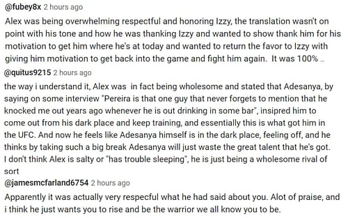 Fans translate Alex Pereira's comments