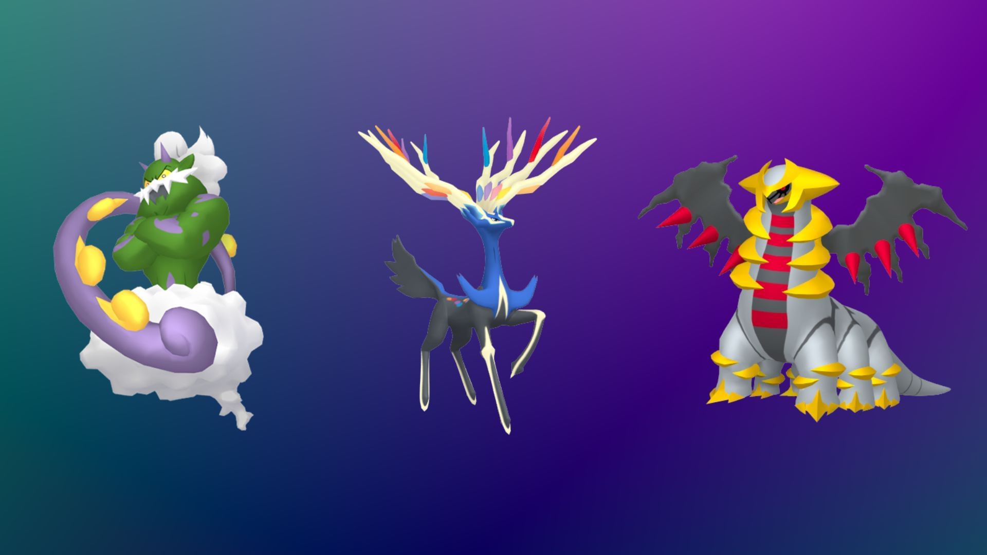 Incarnate Tornadus, Xerneas, and Altered Giratina (Image via TPC)