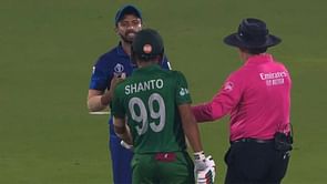 [In Pictures] Sadeera Samarawickrama and Najmul Hossain Shanto have a go at each other during Bangladesh's 2023 World Cup match against SL