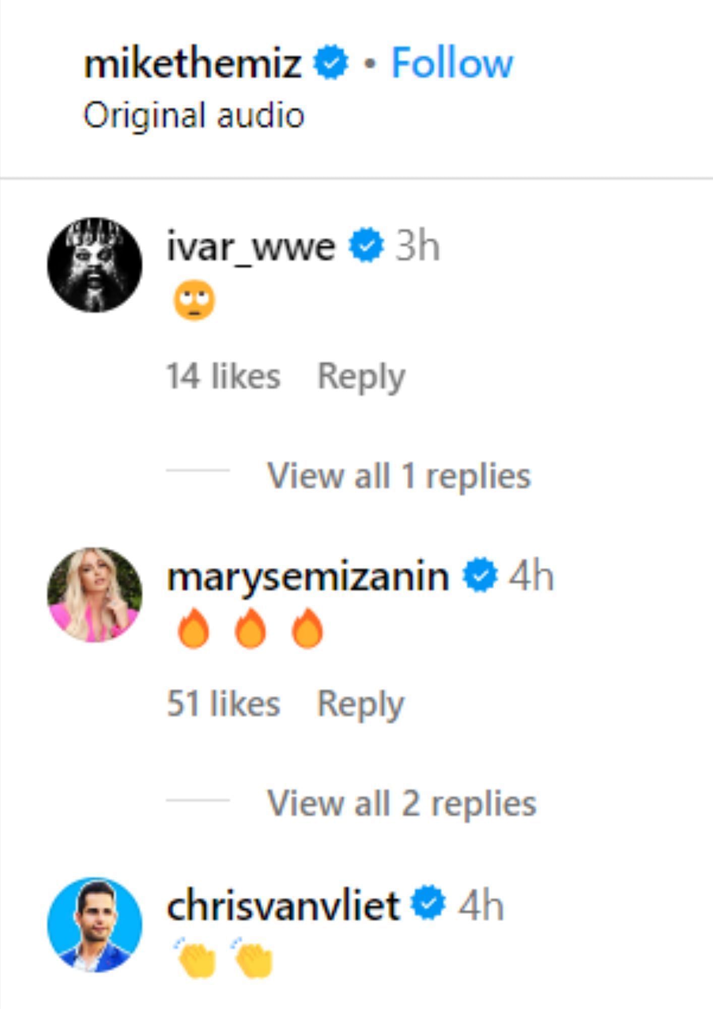 Ivar, Maryse, and Chris Van Vliet commented on The Miz&#039;s post.