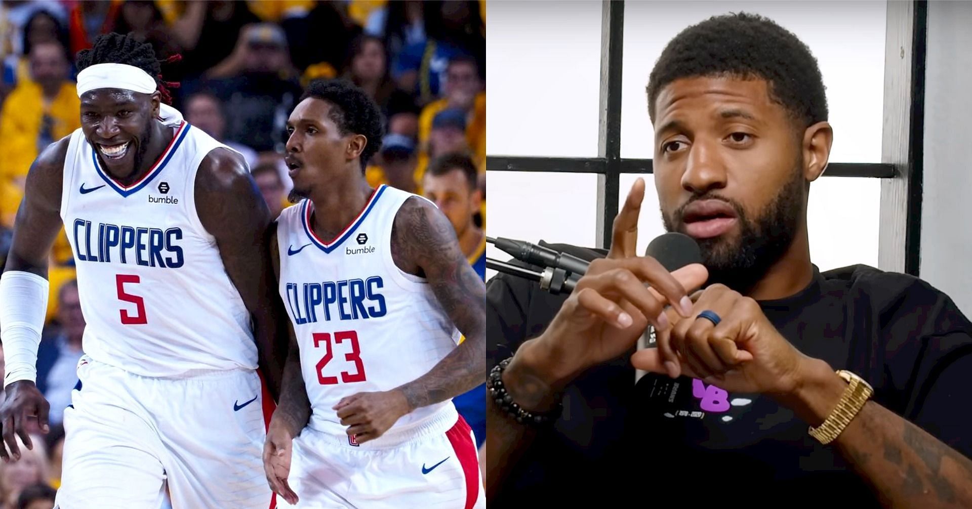 Former LA Clippers players Montrezl Harrell and Lou Williams and Clippers star wing Paul George