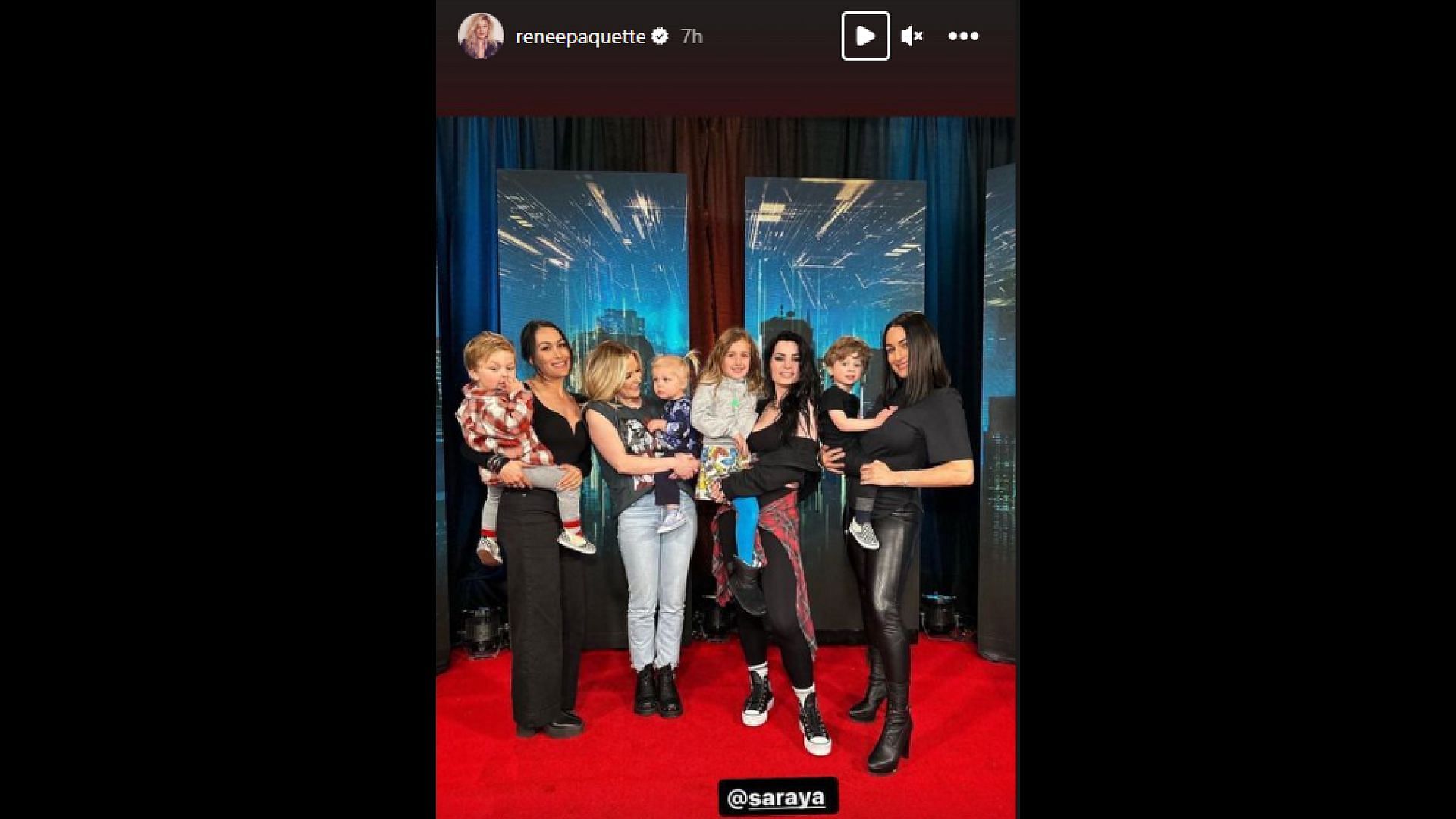 Brie, Renee Paquette, Saraya, and Nikki Bella (left to right) all met backstage in March this year.