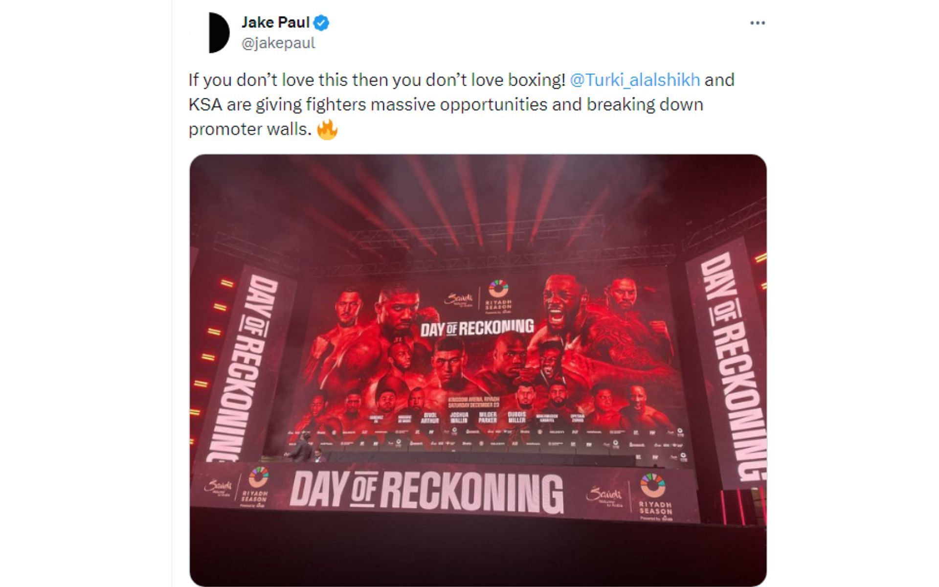 Tweet regarding &#039;Day of Reckoning&#039; boxing event