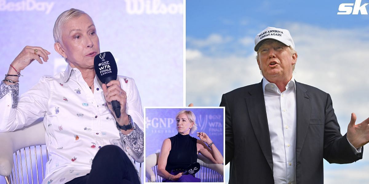 Martina Navratilova (L), Donald Trump (R) and Chris Evert (inset)