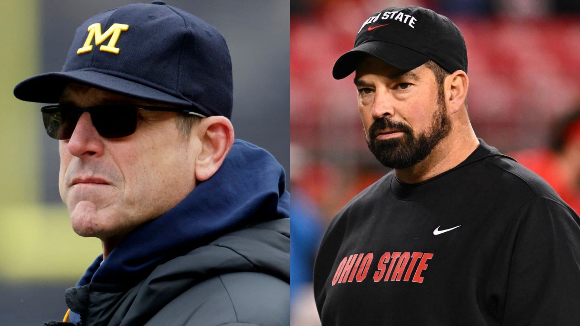 Michigan HC Jim Harbaugh (L) and Ohio State HC Ryan Day