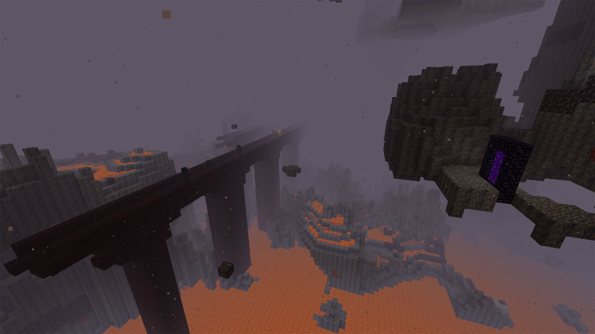 Portal your way into the Basalt Delta that overlooks the bridge of a Nether Fortress (Image via Mojang)