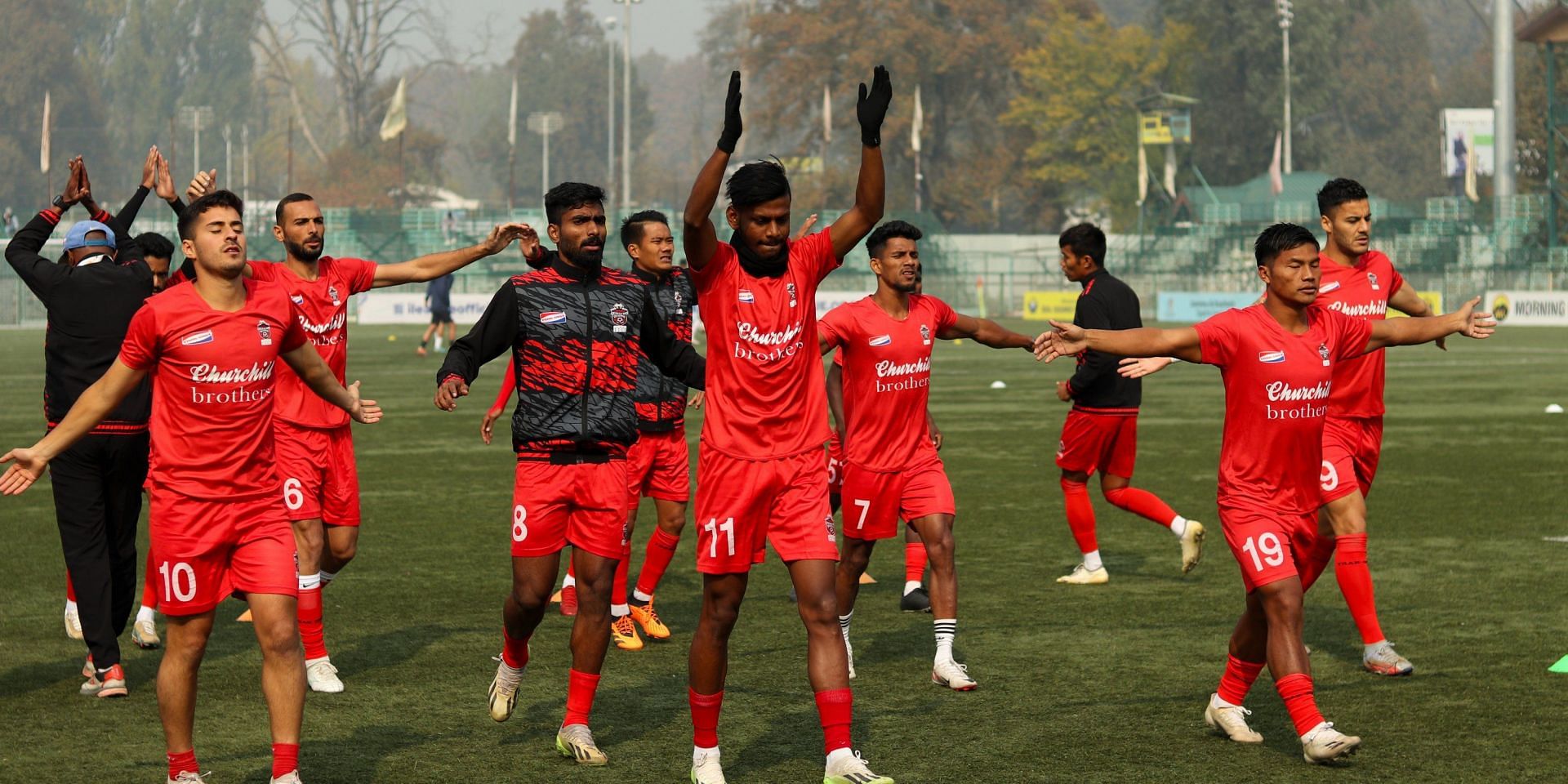 Churchill Brothers celebrating their victory against Real Kashmir (Image Credits: X/I-League)