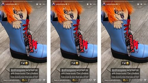 Zelina Vega gifts Morgan a pair of Chucky boots.