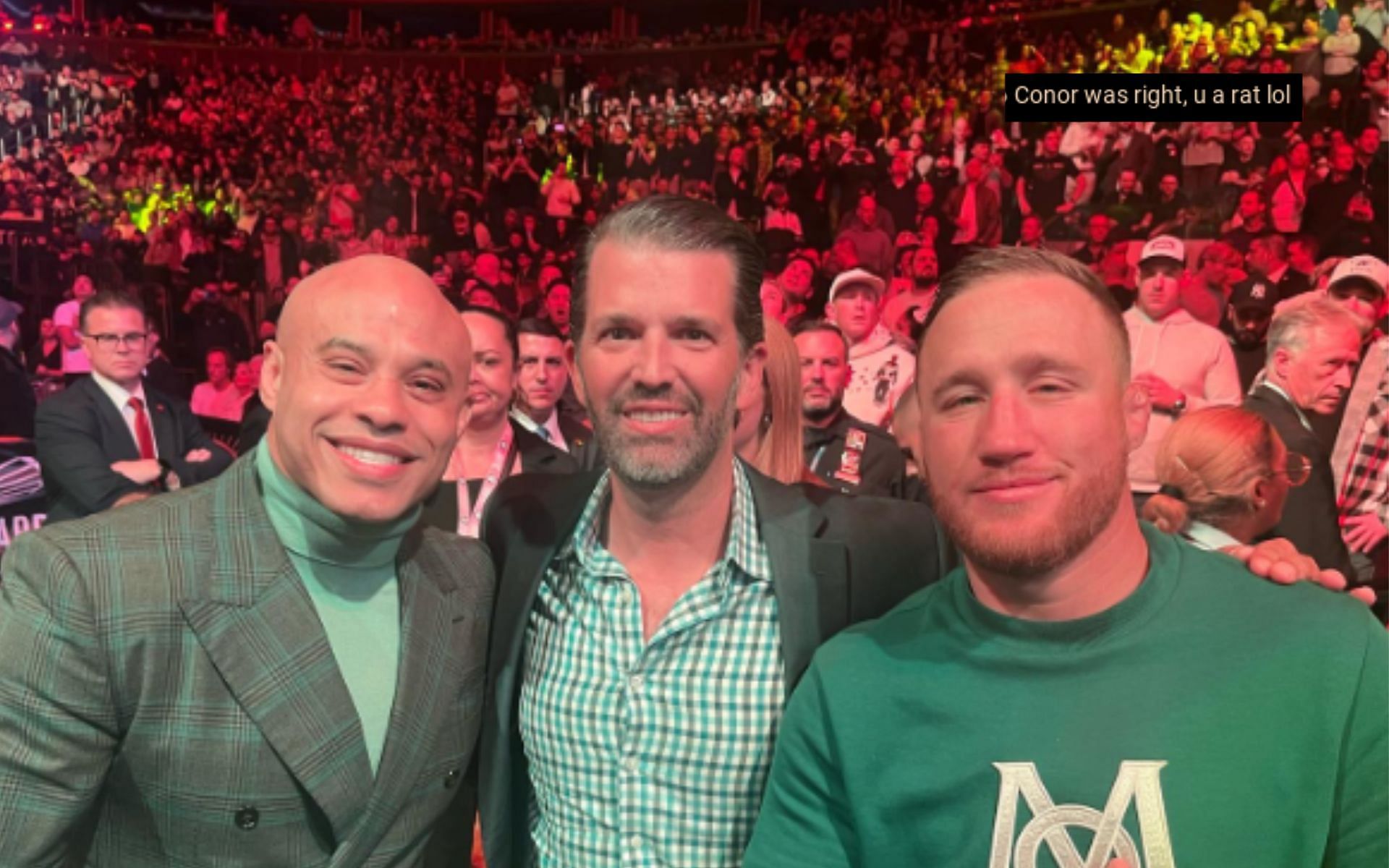 Ali Abdelaziz alongside Donald Trump Jr. and Justin Gaethje at UFC 295 (Image Courtesy - @aliabdelaziz on Instagram)