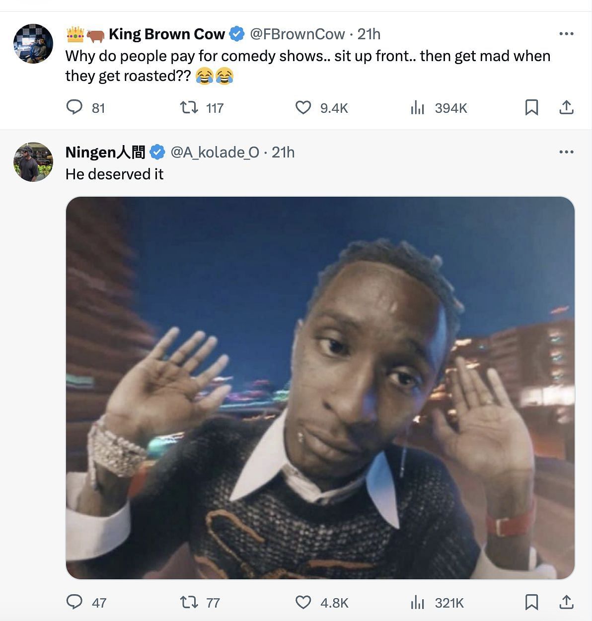 Social media users reacted to the altercation video as the comedian threw a flower pot at the audience member. (Image via Twitter)