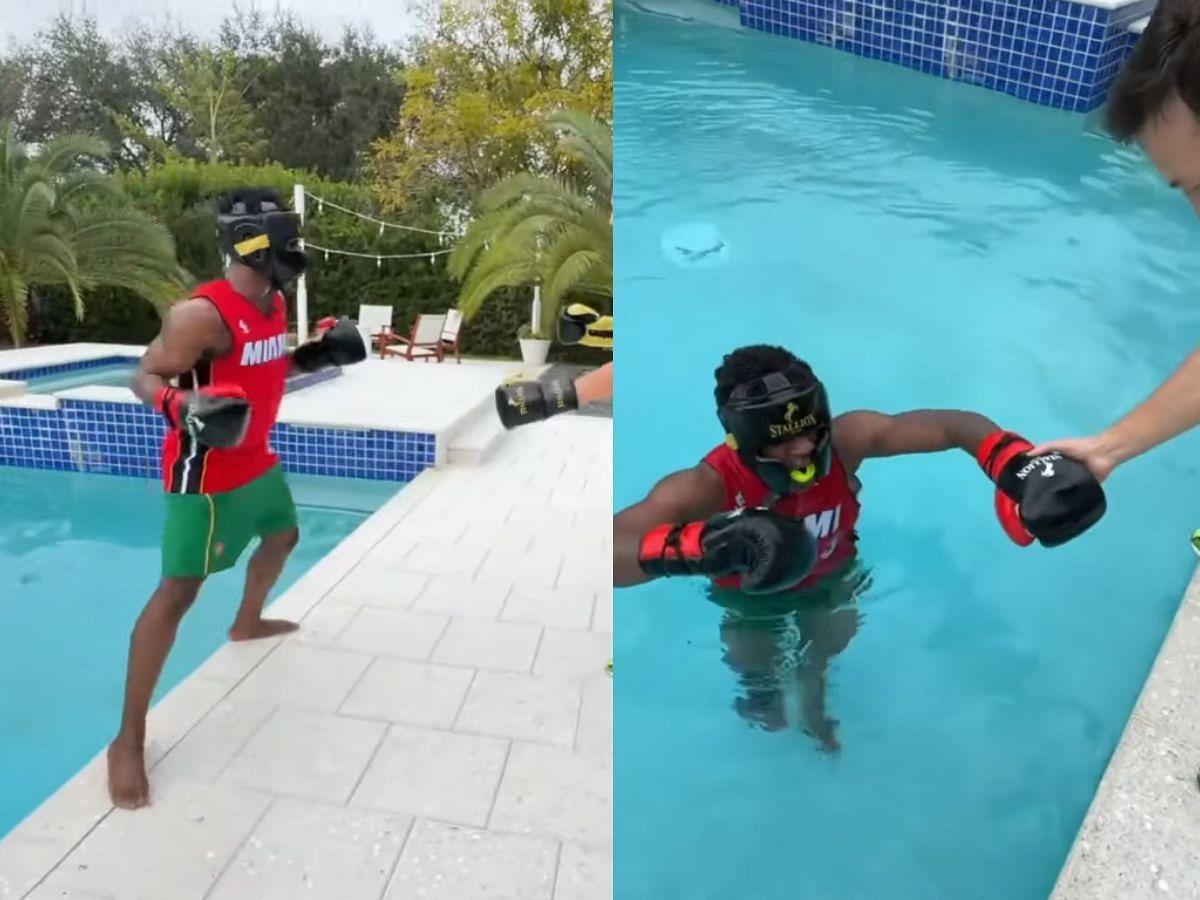 IShowSpeed hilariously falls into pool during training (Image via YouTube/IShowSpeed)