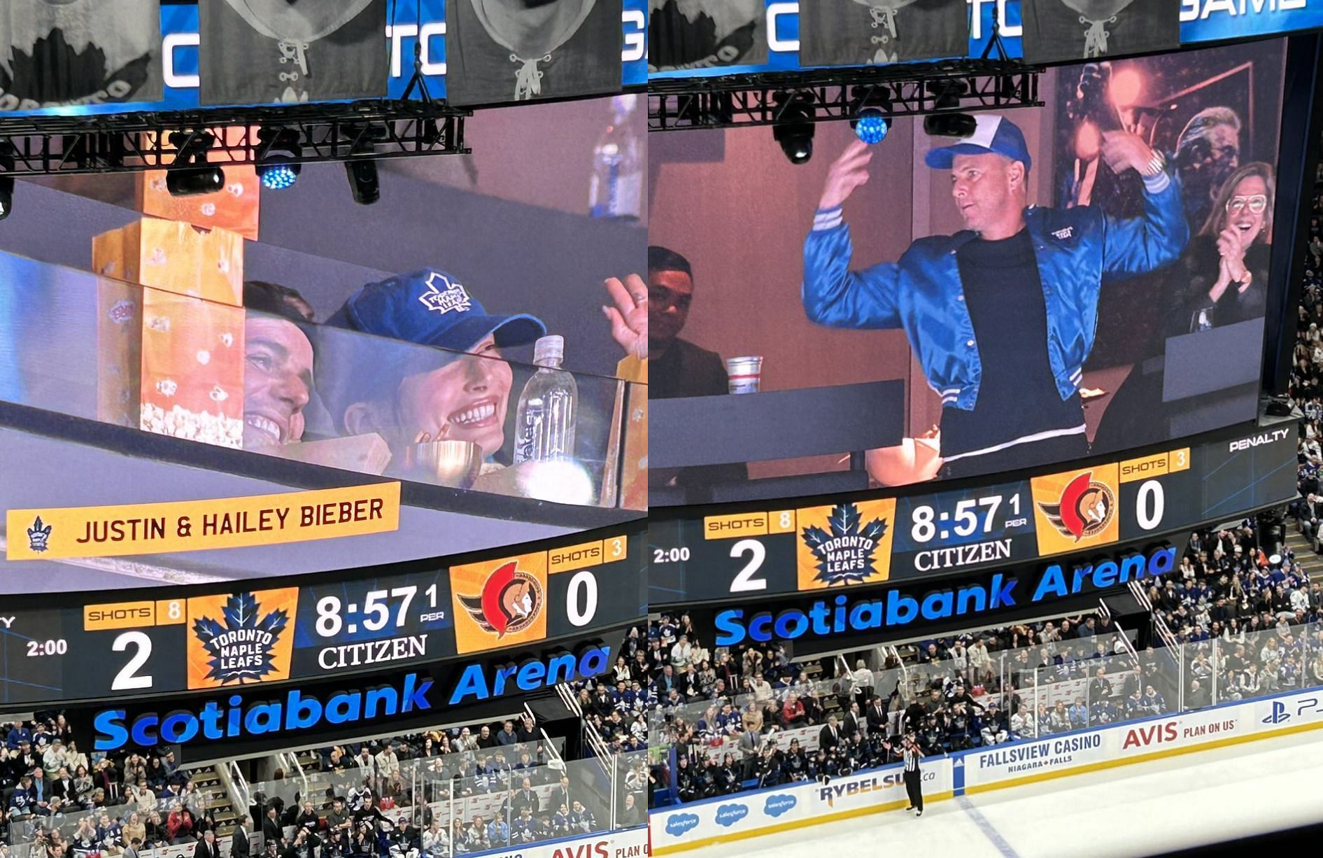 WATCH: Justin Bieber in attendance for Leafs vs Sens with wife Hailey in Battle of Ontario; comedian Will Arnett also spotted