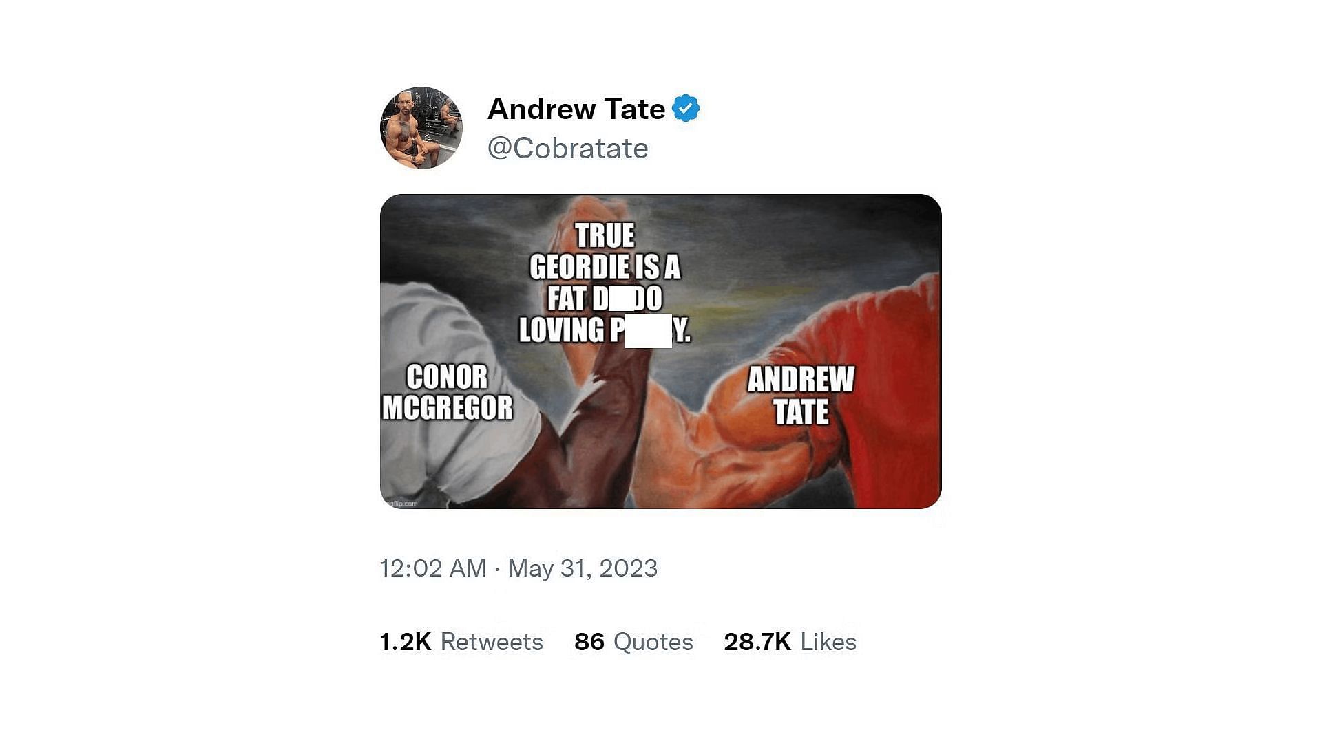 Andrew posted a meme against the content creator (Image via Cobratate/Twitter)