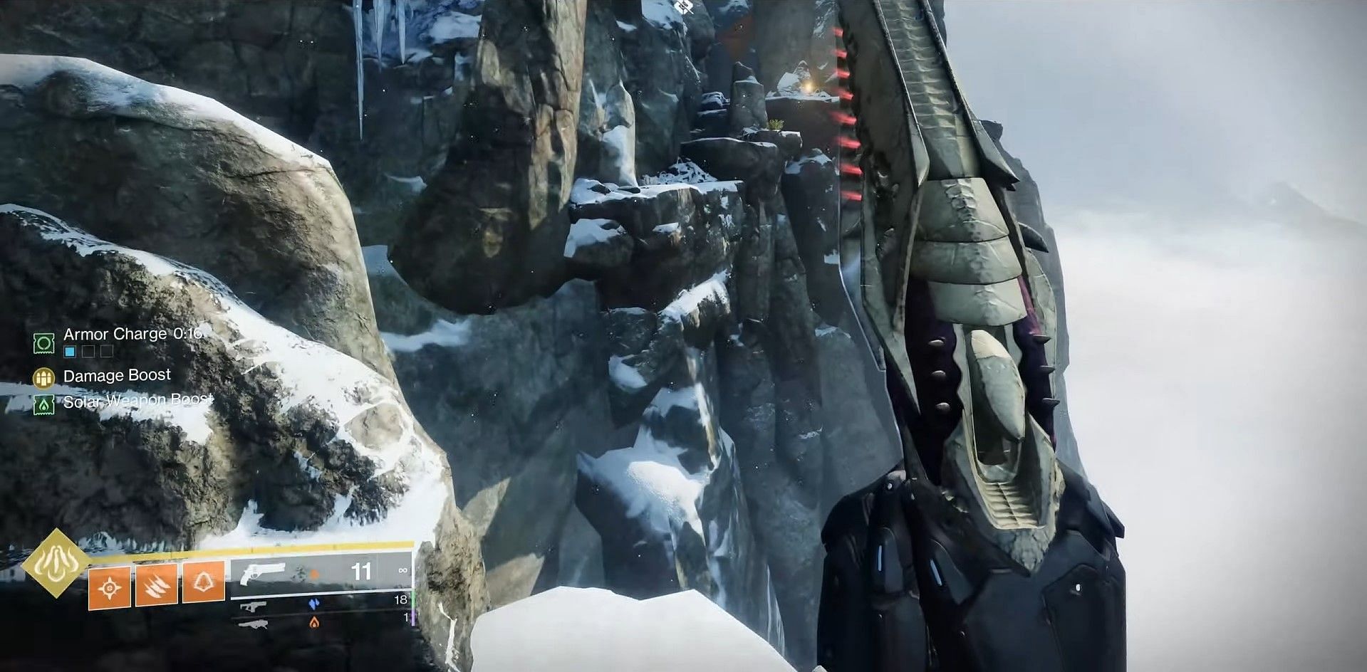 Mountain edges after the chests in Destiny 2 Warlord&#039;s Ruin. (Image via Bungie)