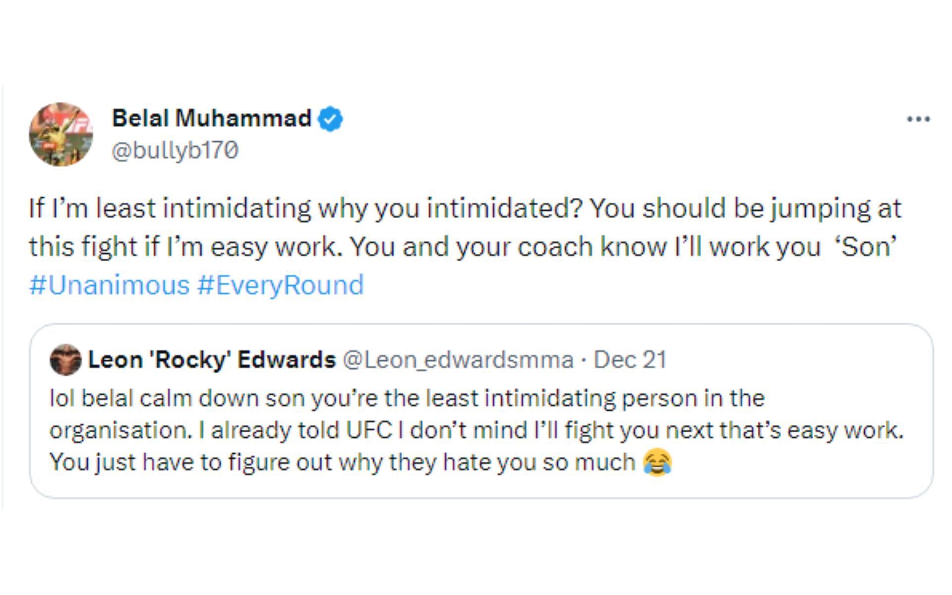 Tweet regarding Muhammad&#039;s response to Edwards