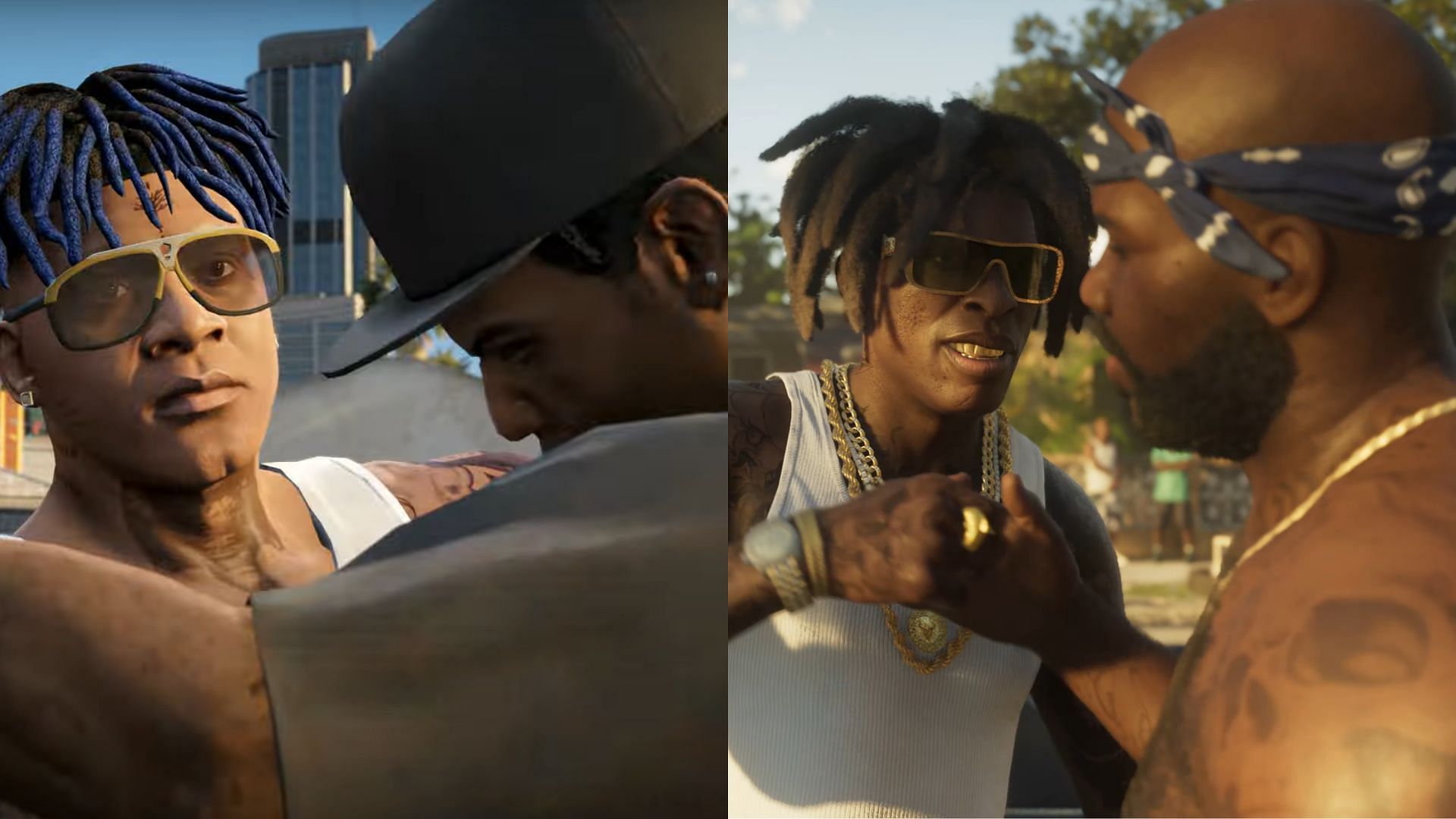 Comparison between the modded Grand Theft Auto 6 trailer and the original one (3/5) (Images via YouTube/@RavenwestR1, Rockstar Games)