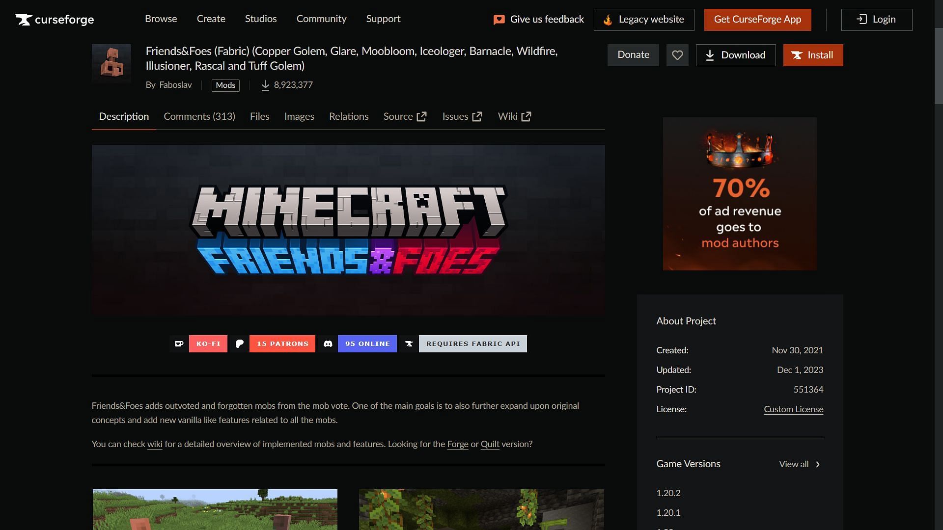 Friends&amp;Foes Minecraft mod can be downloaded from the CurseForge website (Image via CurseForge)