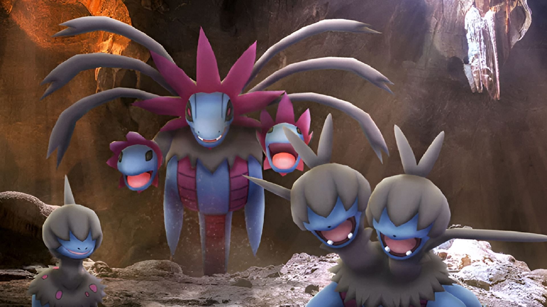 Deino and its evolutions Zweilous and Hydreigon in Pokemon GO (Image via Niantic)