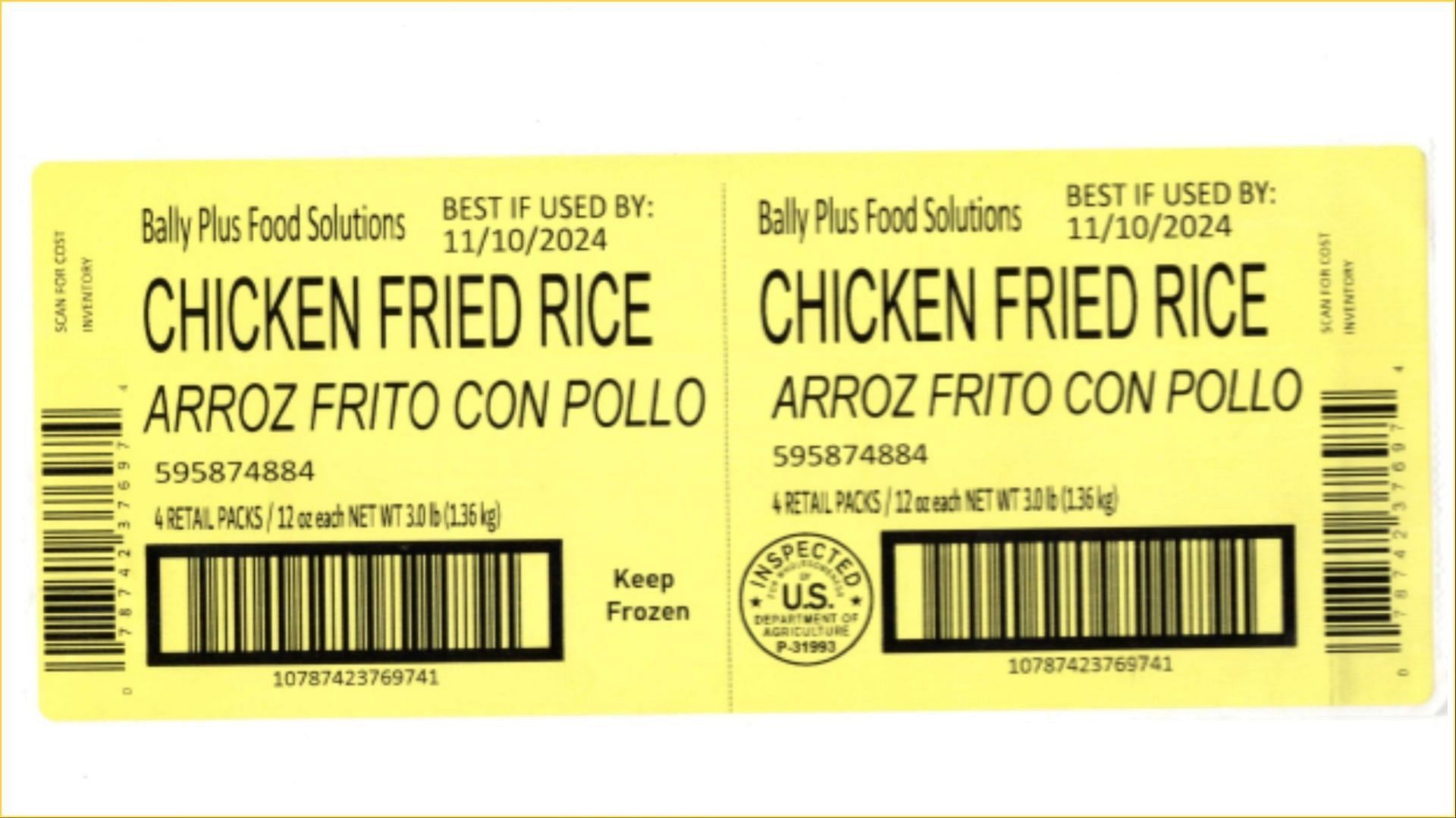 The recalled Chicken Fried Rice may be adulterated with Listeria monocytogenes contaminants (Image via FSIS)