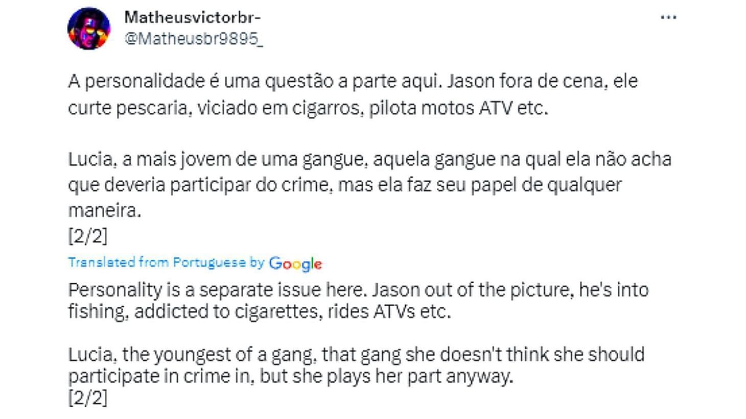 Matheus Victor&#039;s suggestions about the two protagonists&#039; personalities (Image via Twitter/Matheusbr9895_)