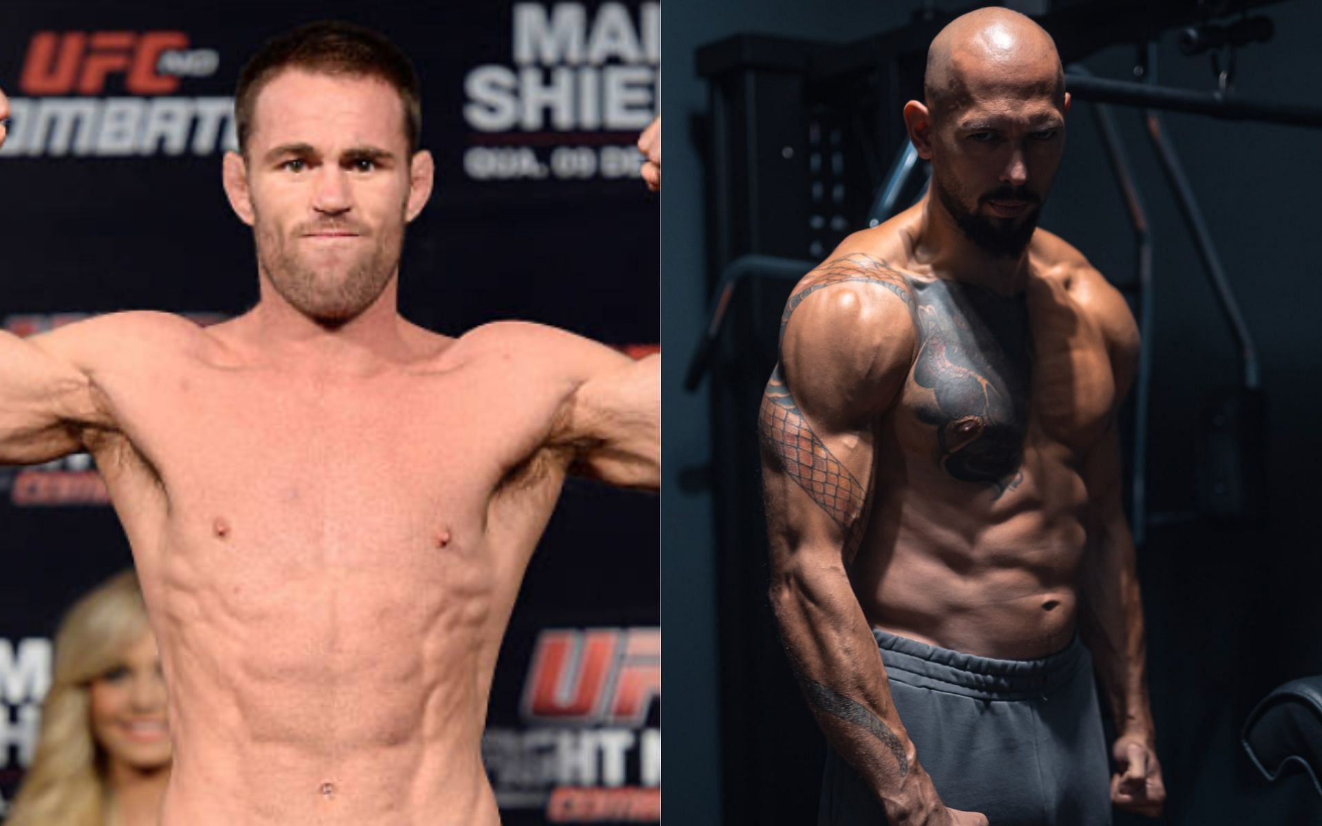 Jake Shields (left) sends his best wishes to Andrew Tate (right) and his mother [Photo Courtesy of Getty Images and @cobratate on X]